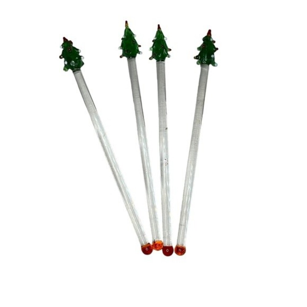 Vintage Set up 4 Glass Christmas Tree Swizzle Sticks